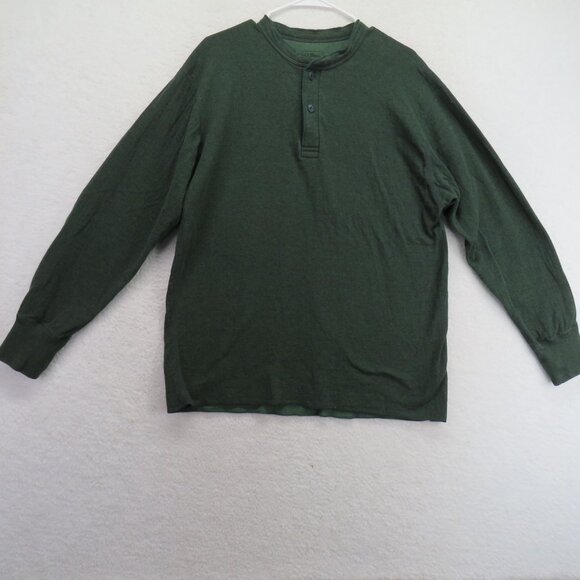 LL Bean Shirt Mens Large Green Long Sleeve Henley Cotton Wool Blend Button-Up - Picture 1 of 9